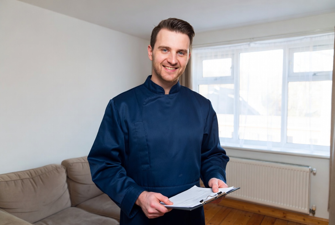 Home energy surveyor conducting assessment